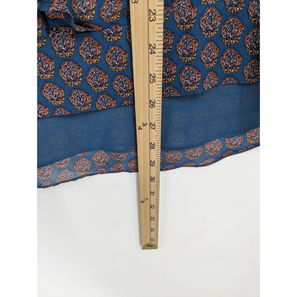 Cabi Blouse Womens XL Blue Ruffle Sleeveless Sheer Floral Geometric Pattern Top - Picture 9 of 9